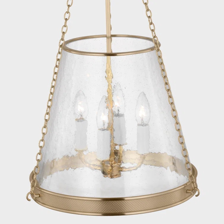 Soft Brass Glass Drum LED Pendant Light