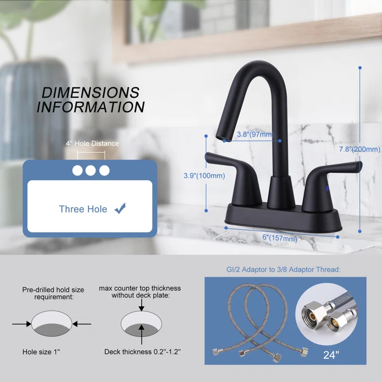 Centerset 2-handle Bathroom Faucet with Drain Assembly