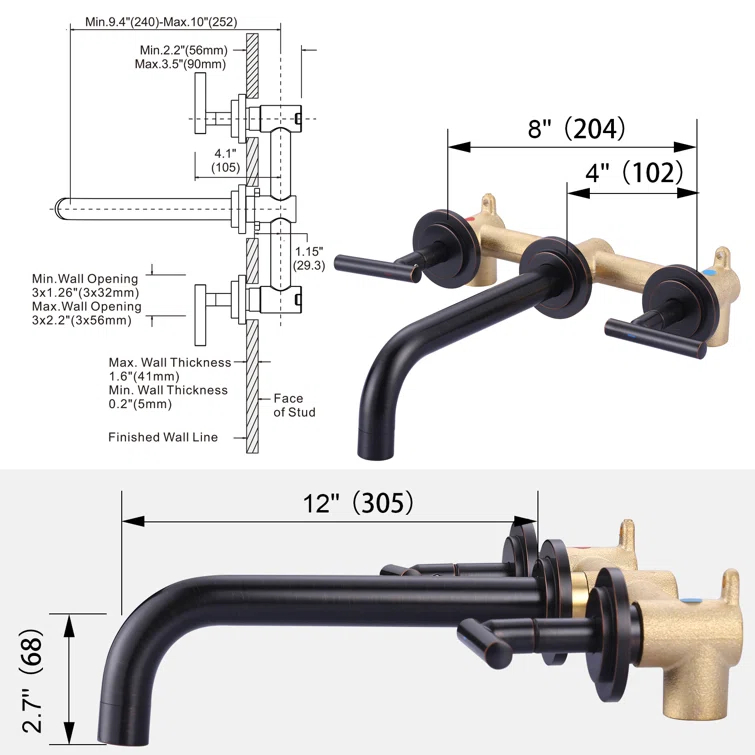 2-Handle 2-Hole Wall Mounted Bathroon Sink Faucet In Spot Resist (Valve Included)