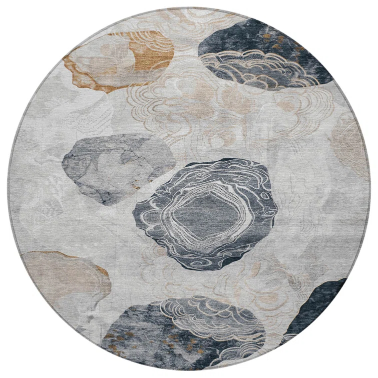 Machine Washable Indoor/Outdoor Cinead ACN1686 Gray Rug