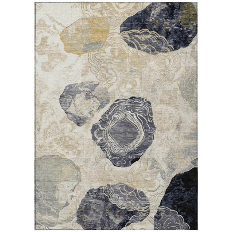 Machine Washable Indoor/Outdoor Cinead ACN1686 Ivory Rug