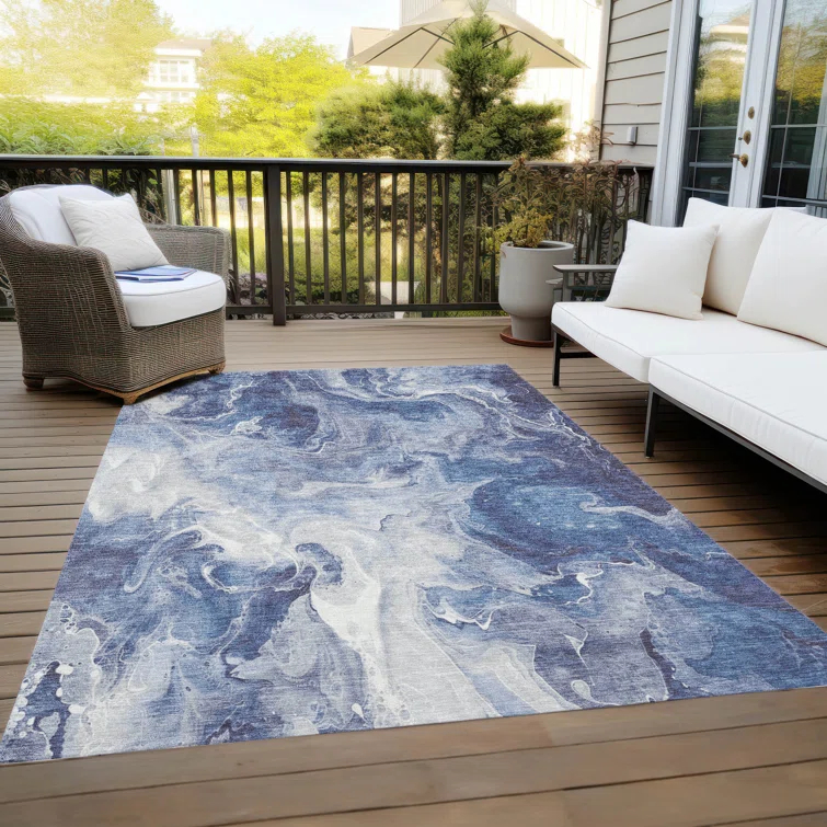 Machine Washable Indoor/Outdoor Cinead ACN1687 Blue Rug
