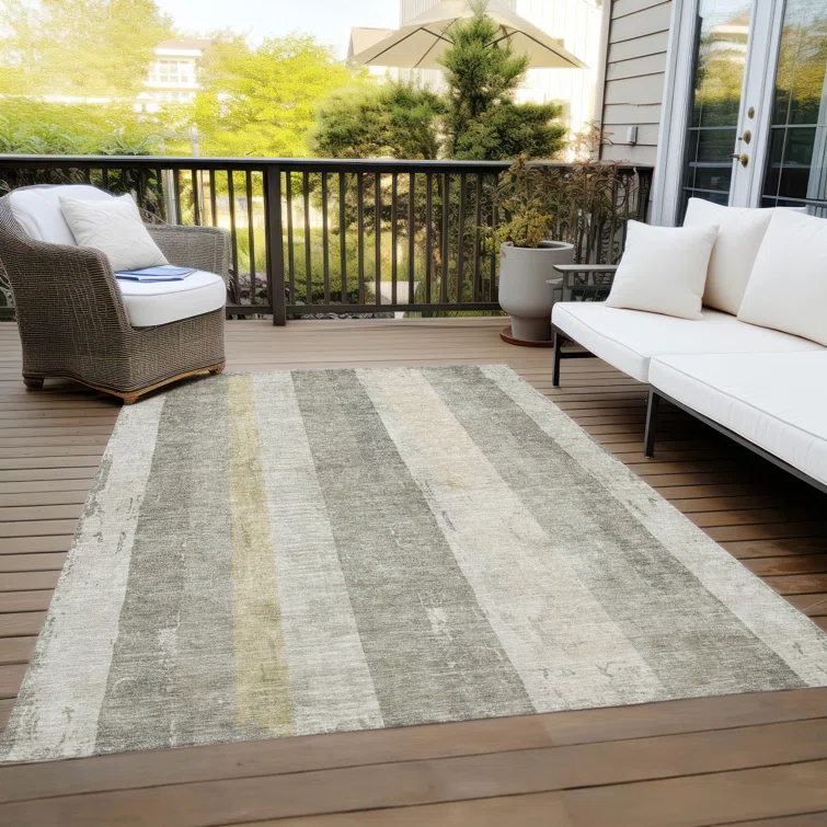 Machine Washable Indoor/Outdoor Cinead ACN1689 Taupe Rug
