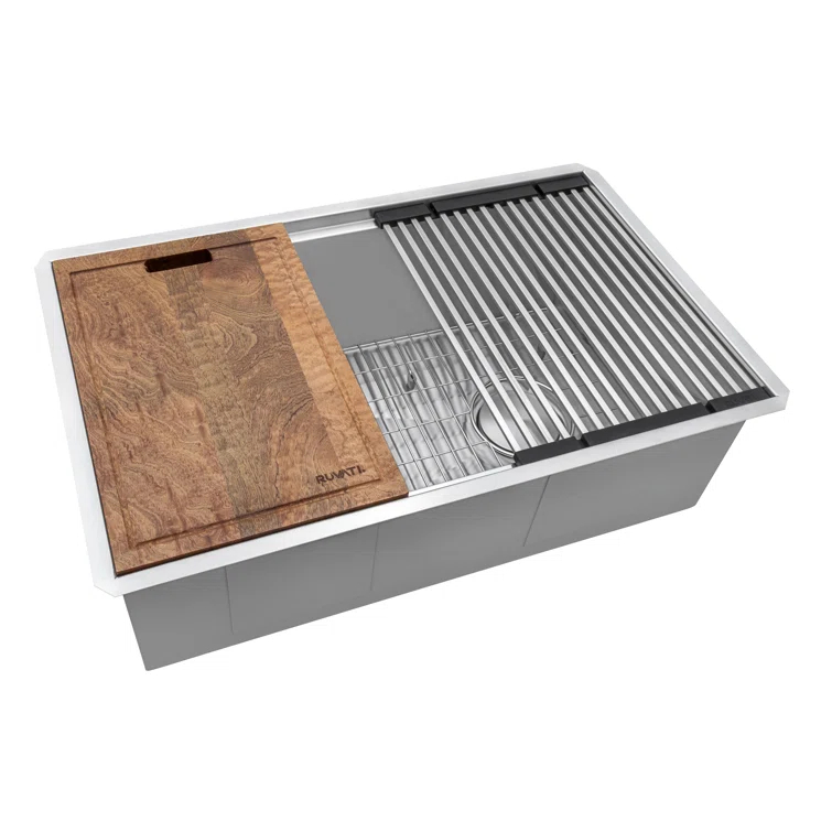 Ruvati 27-inch Workstation Slope Bottom Offset Drain Undermount 16 Gauge Kitchen Sink
