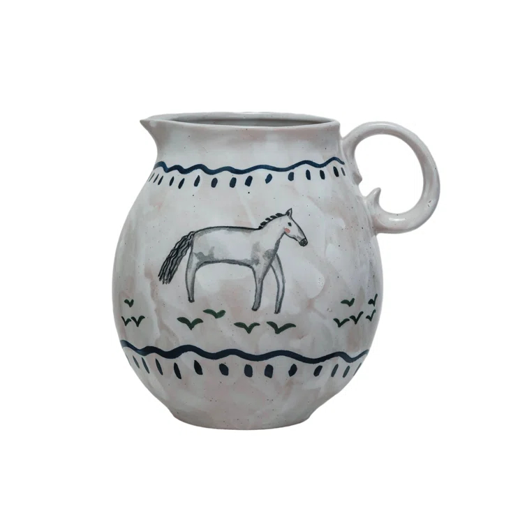 Creative Co-Op Horse Stoneware Pitcher, Multicolor