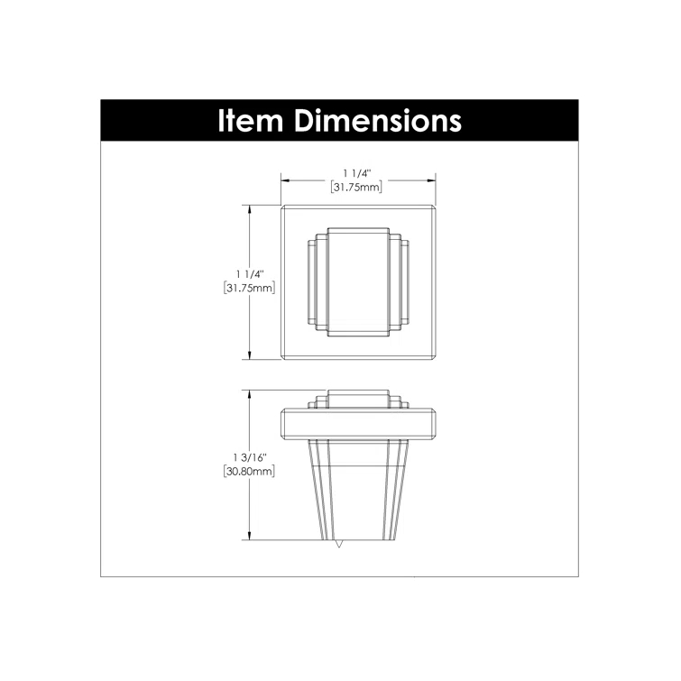 Brushed Golden Brass Square Knob with Mounting Hardware