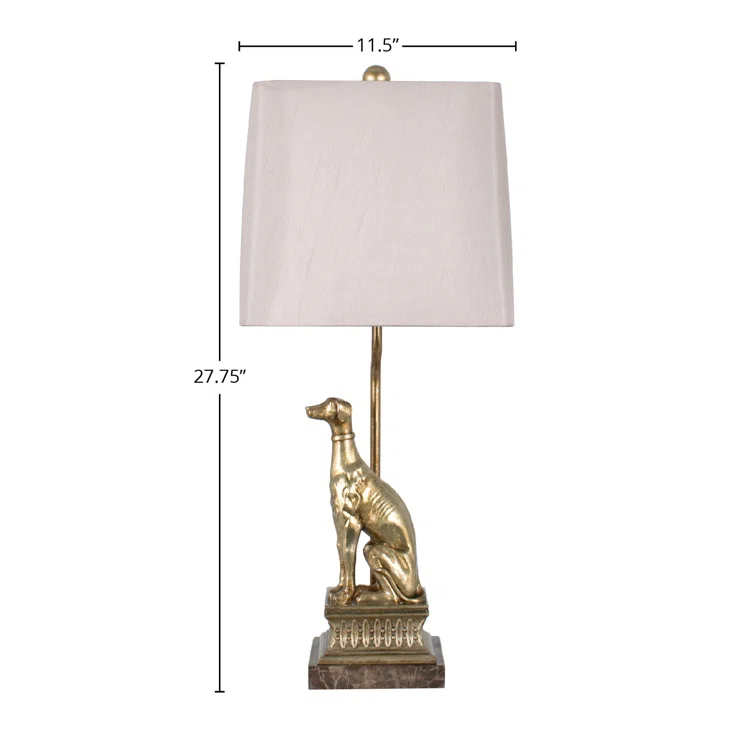 28" High Resin Table Lamp with Natural Fabric Shade, Gilded Silver