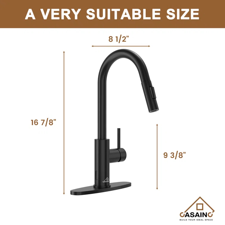Willow Single-Handle Pull Down Sprayer Kitchen Faucet with Infrared Sensor, Soap Dispenser and Deck Plate