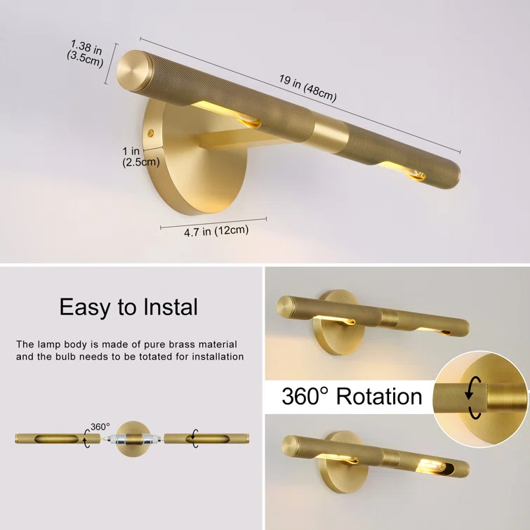 19" Dimmable Luxury LED Wall Sconce 360° Rotatable Picture Light (Bulb Included))