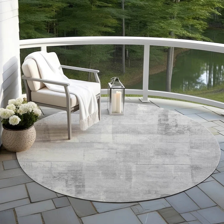 Machine Washable Indoor/Outdoor Cinead ACN1714 Gray Rug