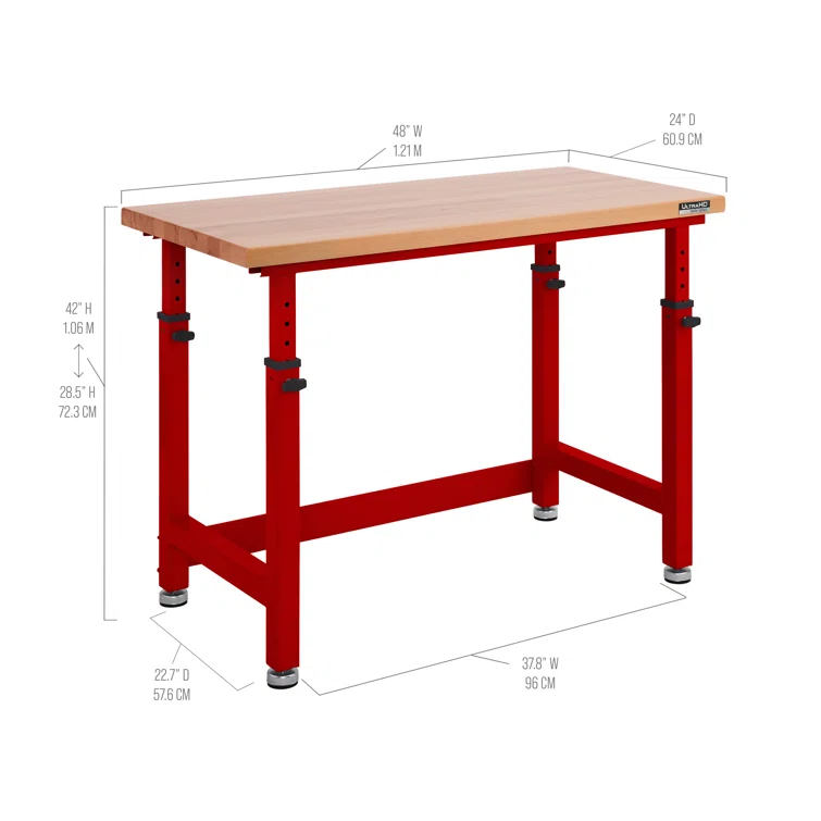 Seville Classics UltraHD Adjustable Height Workbench, 48" W x 24" D x 28.5" - 42" H