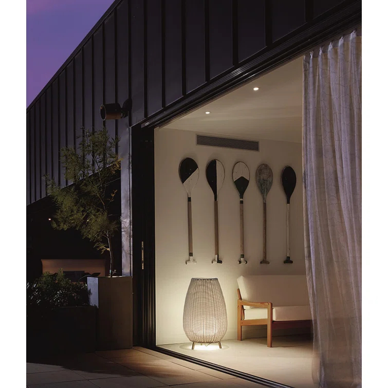 Amphora Light Beige Handwoven Outdoor Tripod Floor Lamp