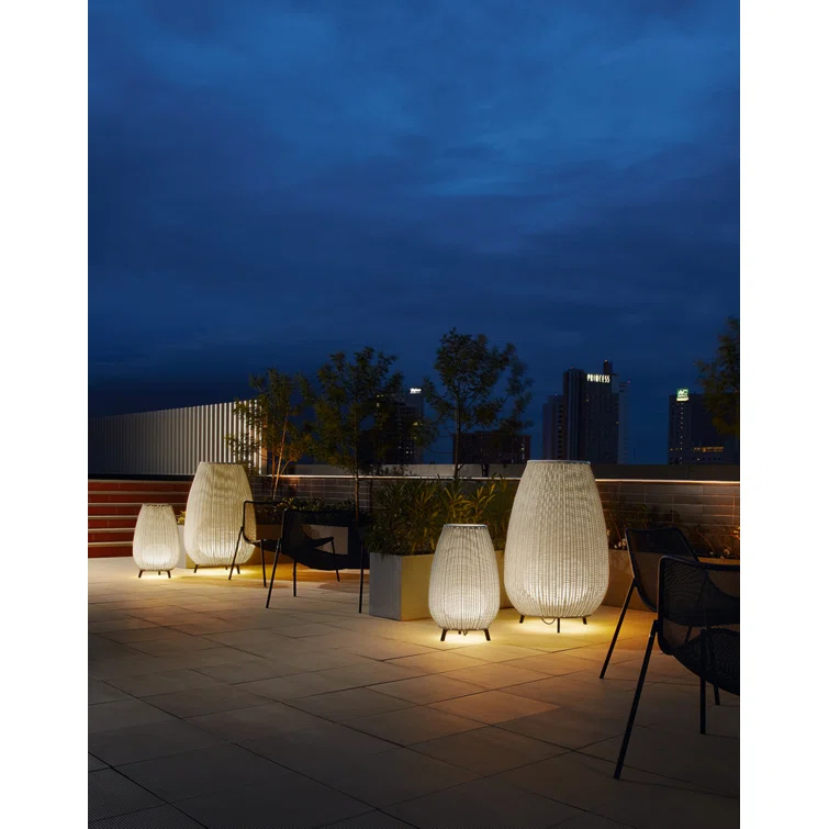 Amphora Light Beige Handwoven Outdoor Tripod Floor Lamp