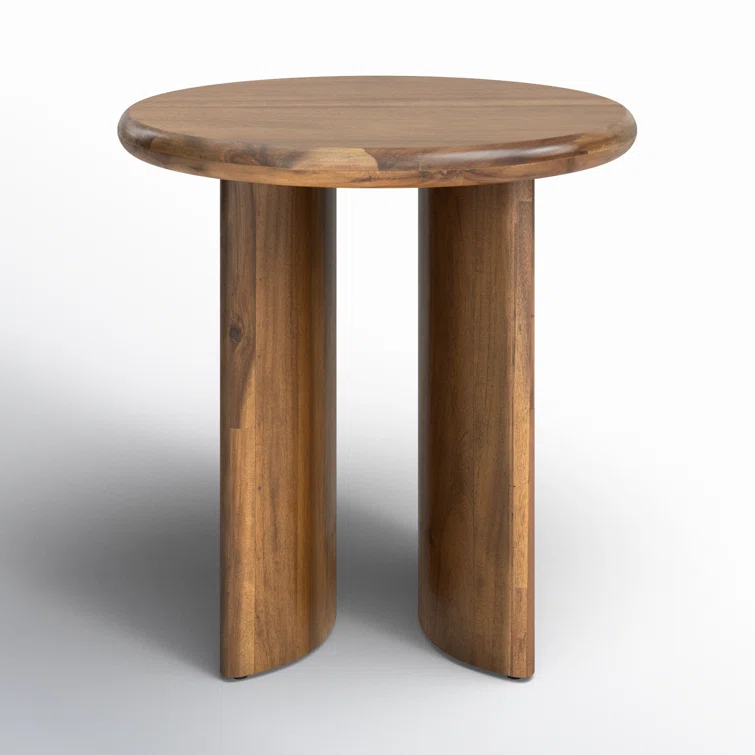 Contemporary Round Brown Wood End Table
