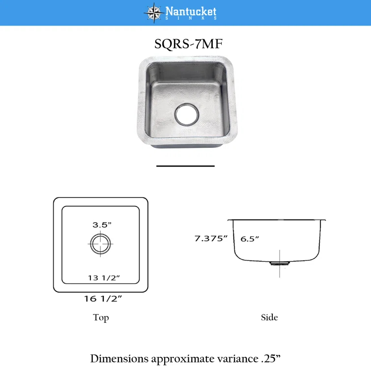 Brightwork 17" x 17" Hand-Hammered Dual Mount Kitchen/Bar Sink