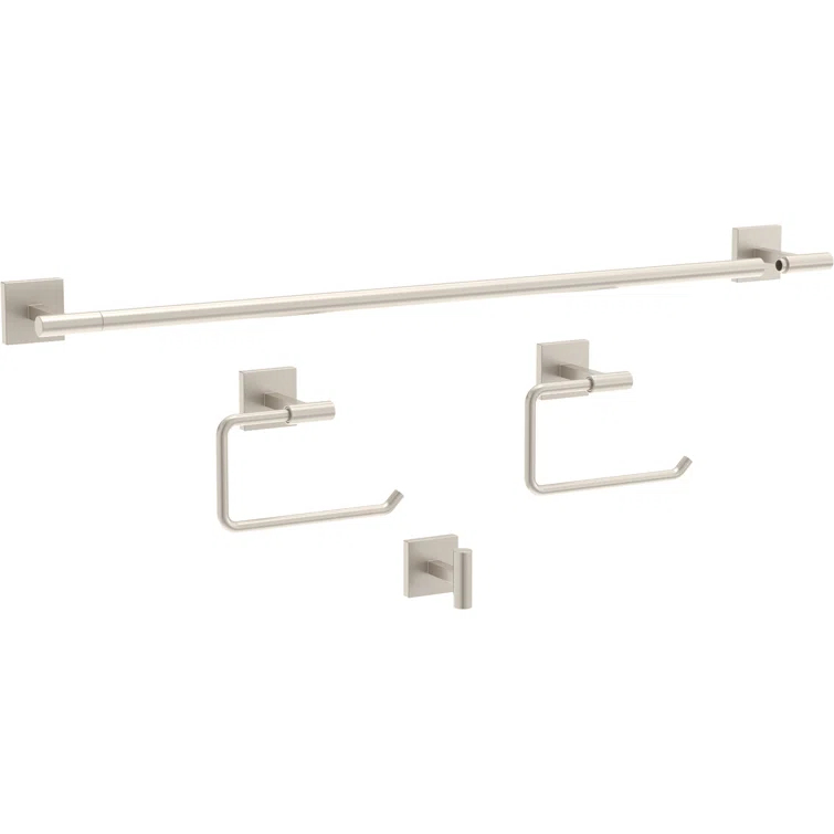 Franklin Brass Nash 4-Piece Bath Hardware Set 18" Towel Bar w/ Extender Toilet Paper Holder Towel Holder Towel Hook NASH64-BN