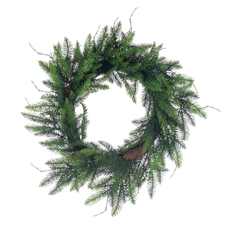Ophelia & Co. Ophelia & Co. 24" Green Green Cedar Pinecone Wreath. Features a grapevine base.