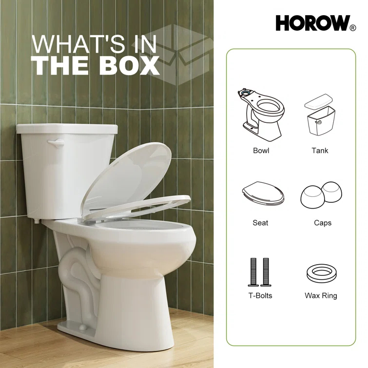 HOROW 1.28 GPF Round Chair Height Floor Mounted Two-Piece Toilet (Seat Included)