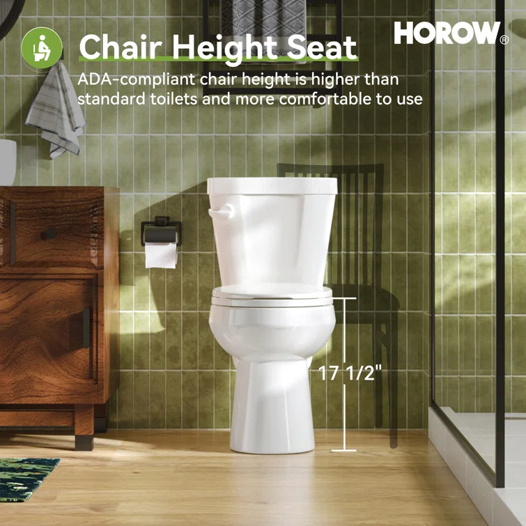 HOROW 1.28 GPF Round Chair Height Floor Mounted Two-Piece Toilet (Seat Included)