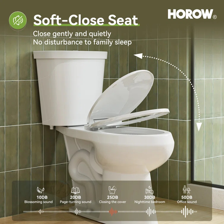 HOROW 1.28 Gallons GPF Round Chair Height Floor Mounted Two-Piece Toilet (Seat Included)