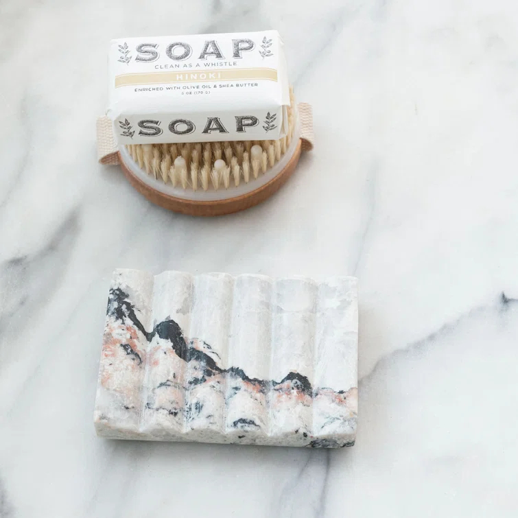 Creative Co-Op Mélange Marble Soap Dish, Black and Beige