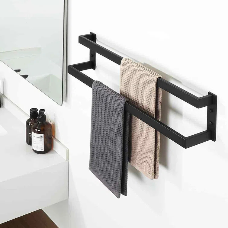 Double Towel Bar 24", SUS304 Stainless Steel Towel Racks For Bathroom Wall Mounted, Heavy Duty Bathroom Towel Holder, Space Saving Towel Hanger