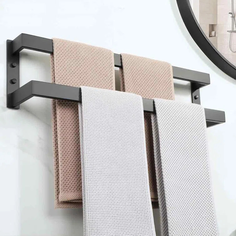 Double Towel Bar 24", SUS304 Stainless Steel Towel Racks For Bathroom Wall Mounted, Heavy Duty Bathroom Towel Holder, Space Saving Towel Hanger