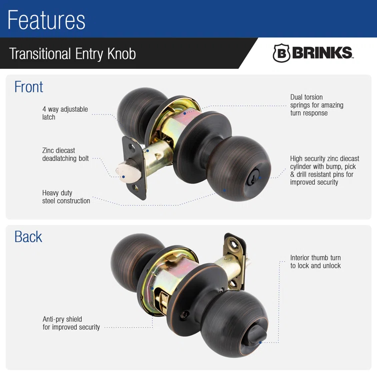 Brinks Raleigh Series Keyed Entry Transitional Ball Knob