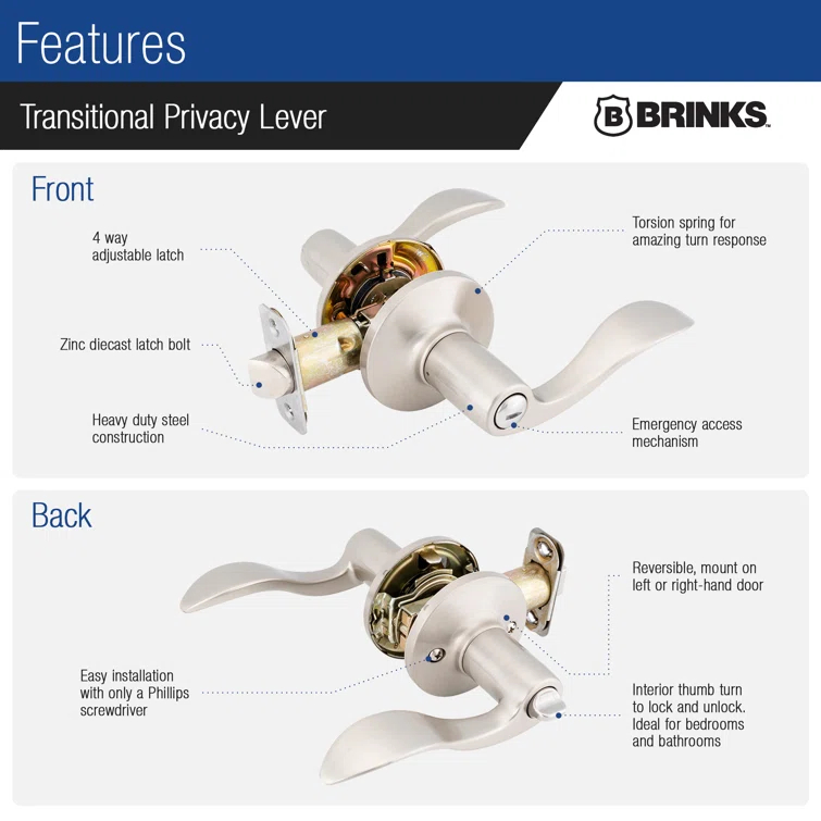 Brinks Raleigh Transitional Privacy Wave Lever