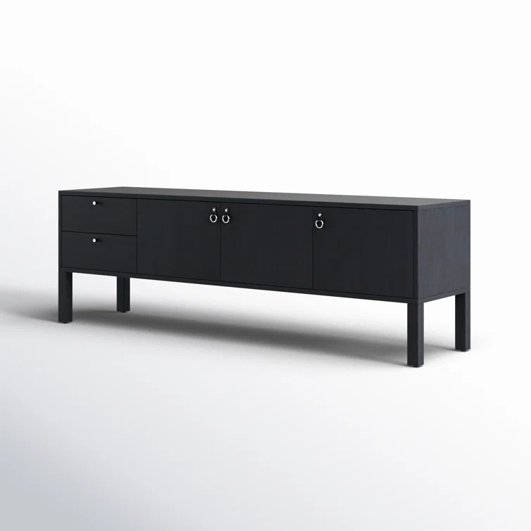 Contemporary 80'' Black Wash Poplar Media Console with Cabinet
