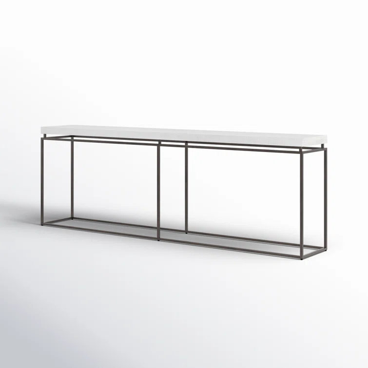 White Rectangular Metal and Wood Console Table with Storage