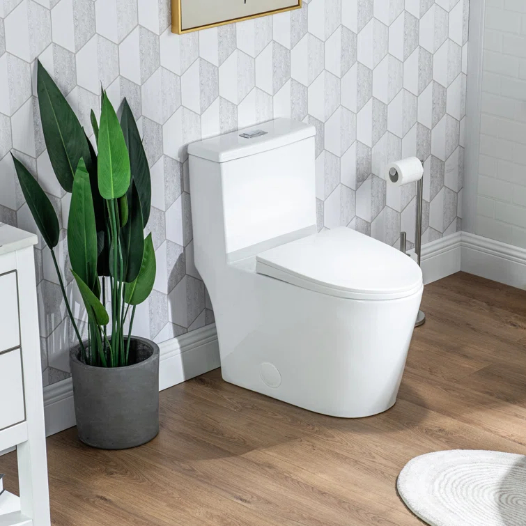 17" Comfort Height StandardToilet, Dual-Flush Modern Elongated One-Piece Toilet with Glazed Surface (Seat lncluded)