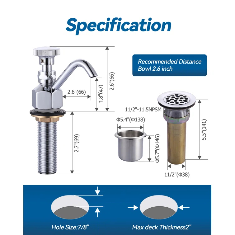 Single Handle Deck Mount Brass Kitchen Faucet 0.4 GPM Dipper Well Faucet And Bowl Set