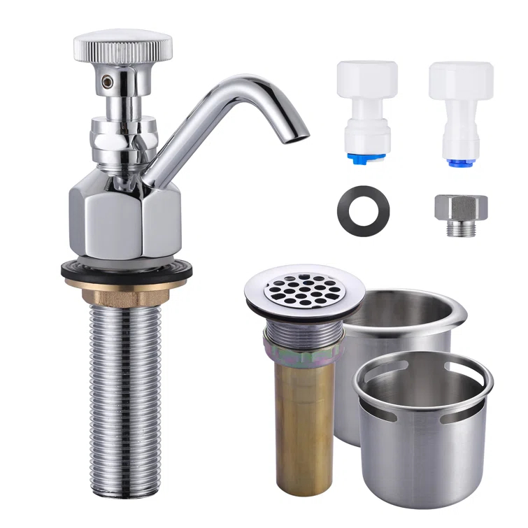 Single Handle Deck Mount Brass Kitchen Faucet 0.4 GPM Dipper Well Faucet And Bowl Set