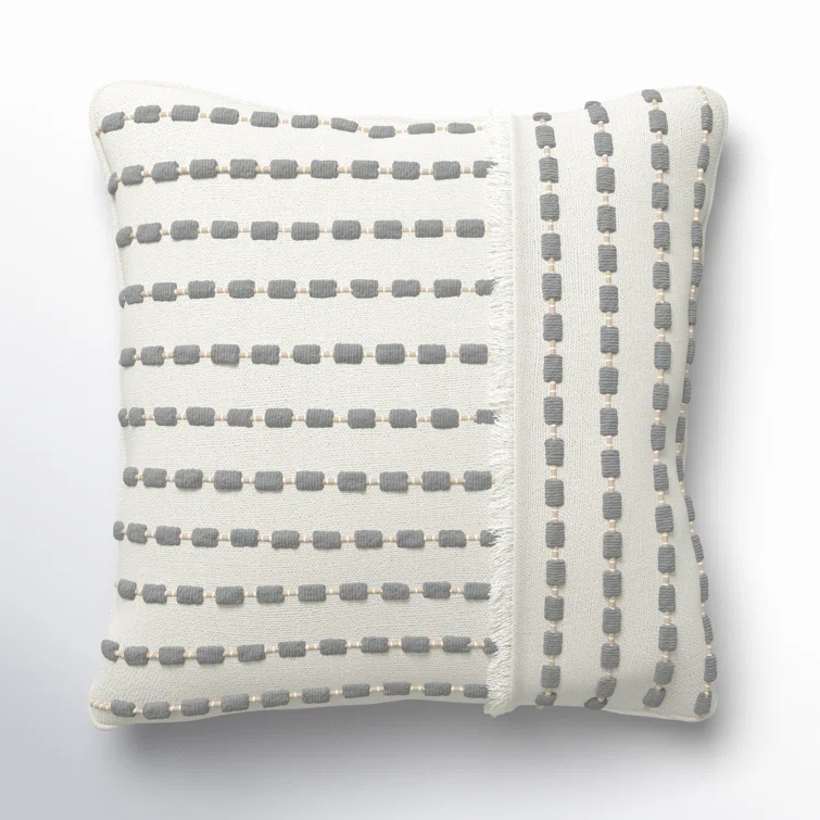 Kassia Gray Embroidered Linen Square Throw Pillow