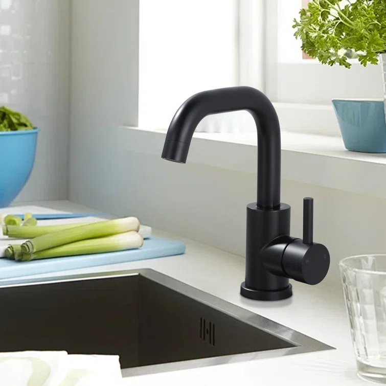 ARCORA AR7400602B Single Handle Stainless Steel Bar Faucet With Supply Lines And Deckplate