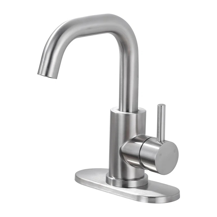 Single Handle Stainless Steel Bar Faucet With Supply Lines And Deckplate