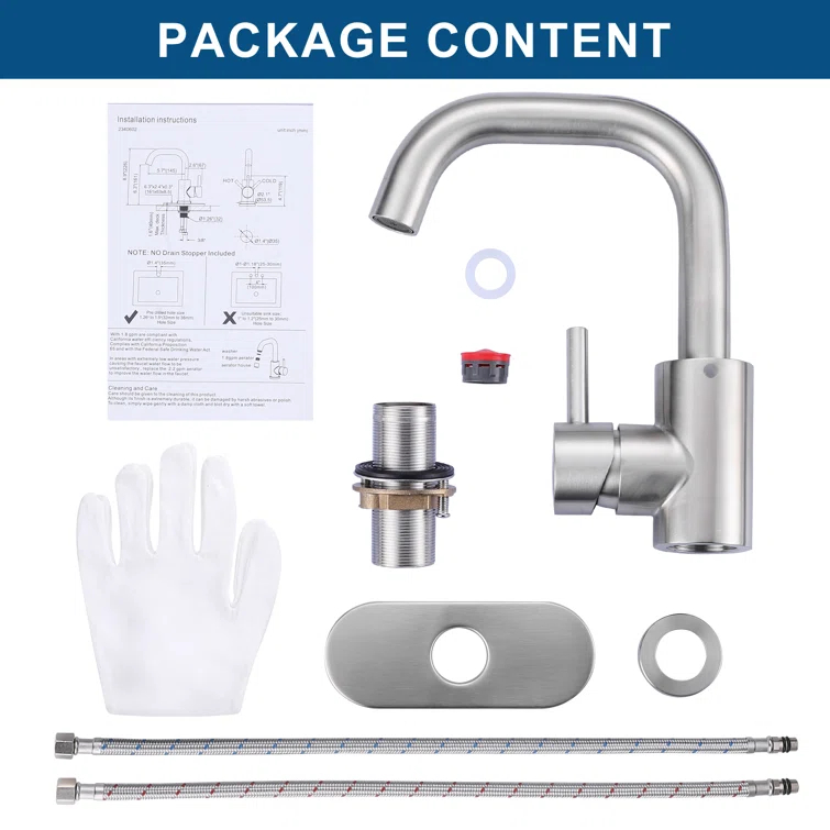 Single Handle Stainless Steel Bar Faucet With Supply Lines And Deckplate
