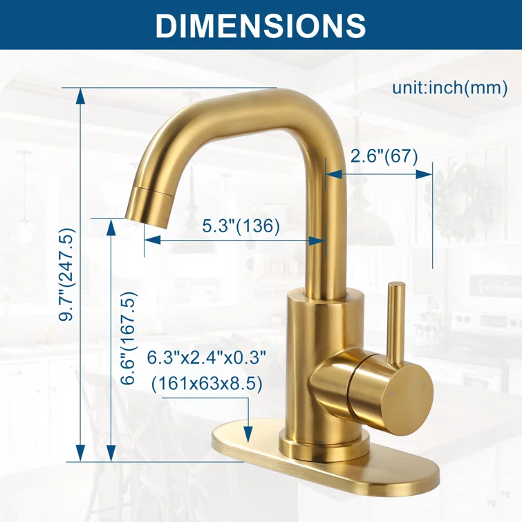 Single Handle Stainless Steel Bar Faucet With Supply Lines And Deckplate