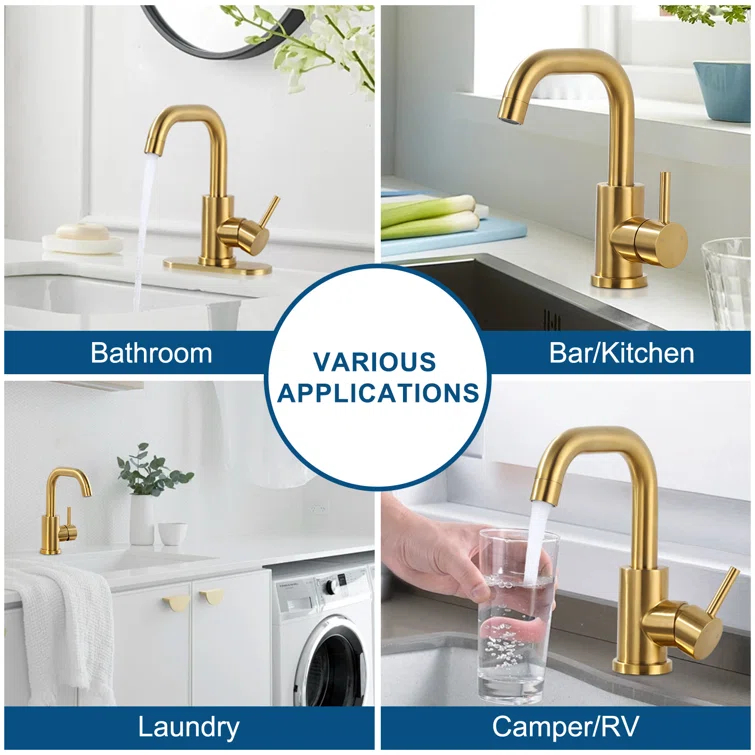 Single Handle Stainless Steel Bar Faucet With Supply Lines And Deckplate