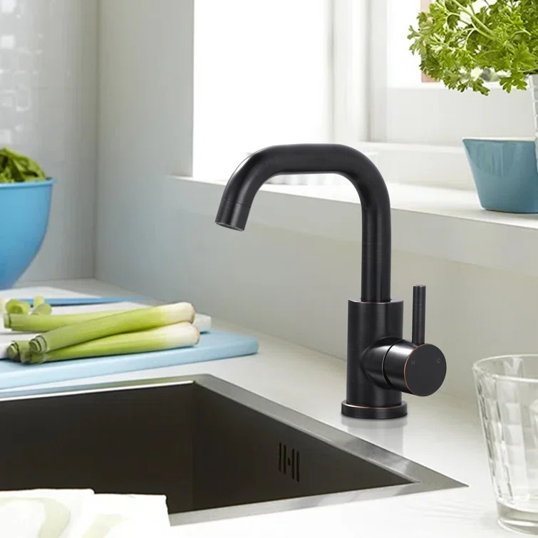 Single Handle Stainless Steel Bar Faucet With Supply Lines And Deckplate
