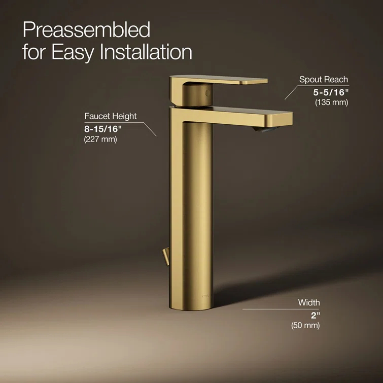 Parallel™ Tall Single-Handle Bathroom Sink Faucet, Single-Hole Faucet with Pop-Up Drain, 1.2 GPM