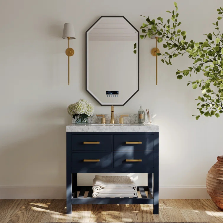 Carrie 36'' Single Bathroom Vanity with Carrara Marble Top