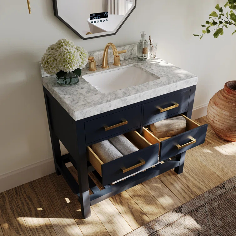 Carrie 36'' Single Bathroom Vanity with Carrara Marble Top