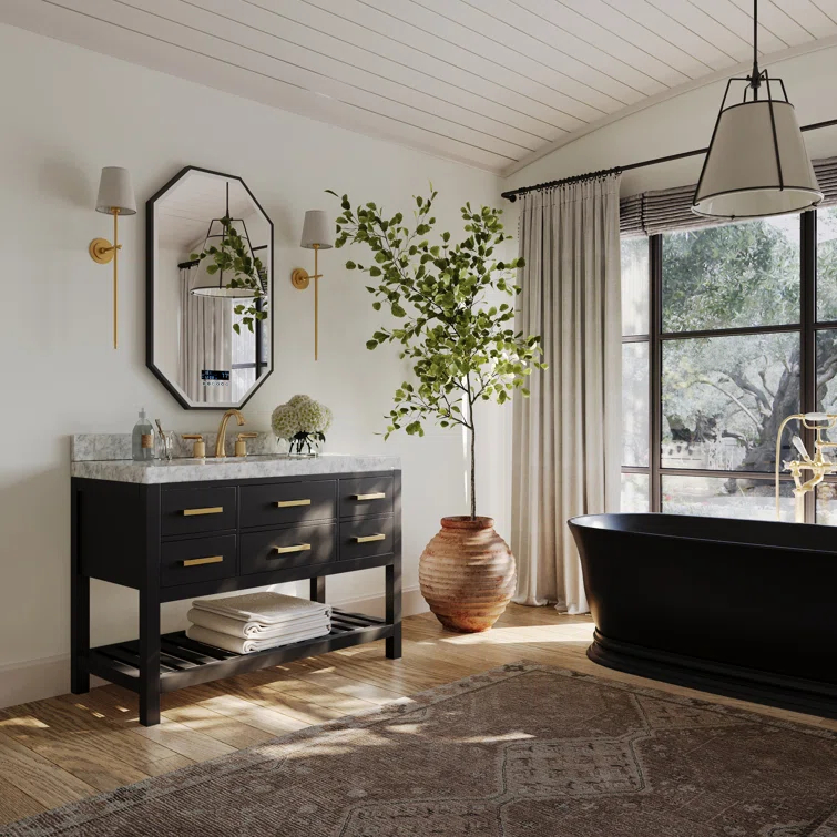 Ancerre Designs Elizabeth 48" Wood Bathroom Vanity Set in Black Onyx