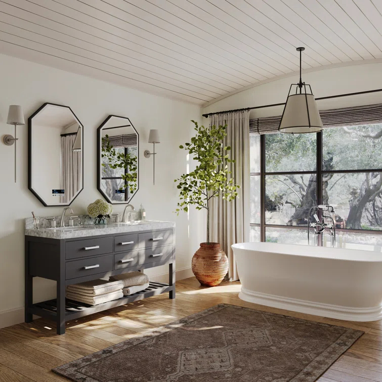 Elizabeth 60 in. Bath Vanity Set in Sapphire Gray with Italian Carrara White Marble Vanity top and White Undermount Basin