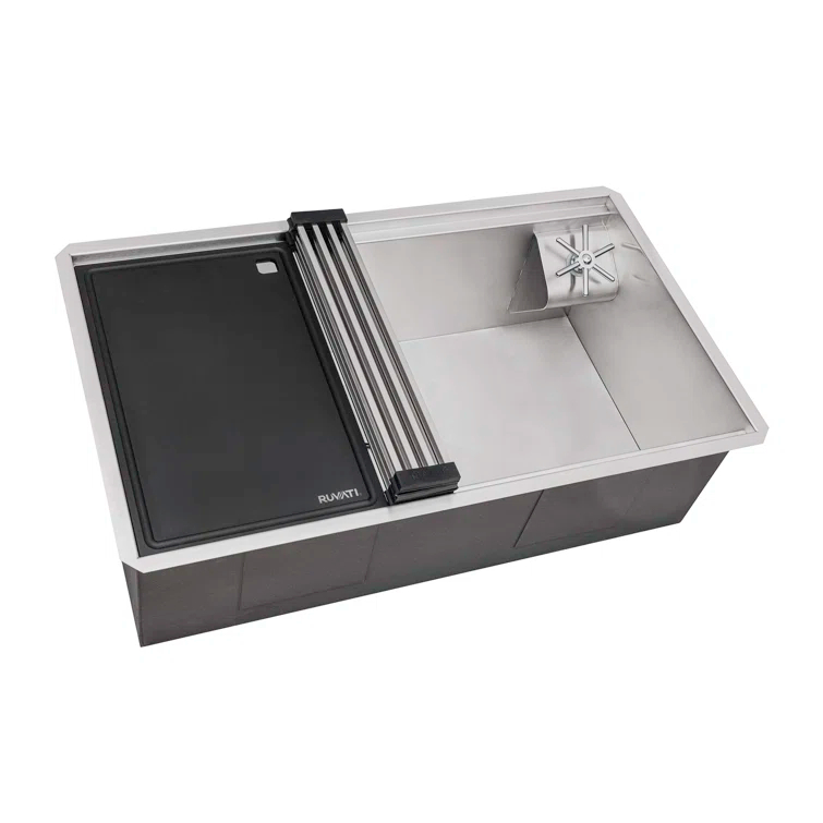 Ruvati 32-inch Glass Rinser and Sink Combo Workstation Undermount Stainless Steel Kitchen Sink