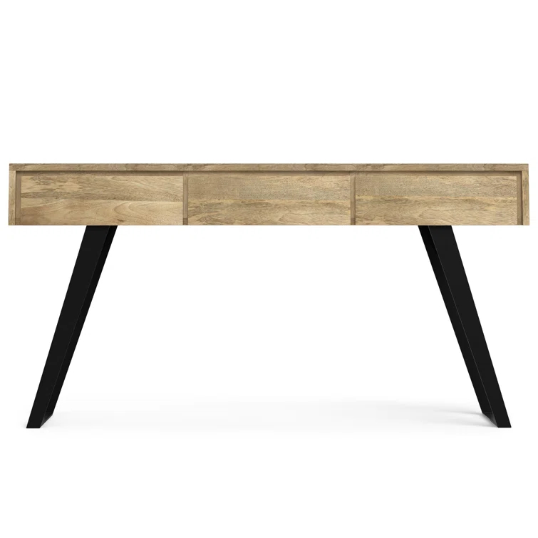 Lowry 60"W Solid Wood Modern Industrial Storage Console Table with 3 Storage Drawers and Metal Legs
