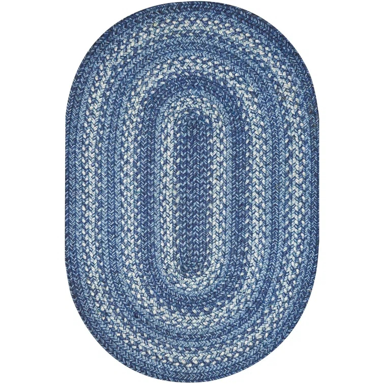 Damell Braided Non-Shedding Reversible Jute Blue Rug