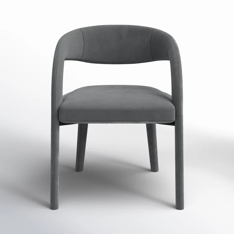 Charcoal Velvet Upholstered Arm Chair with Wood & Cane Accents